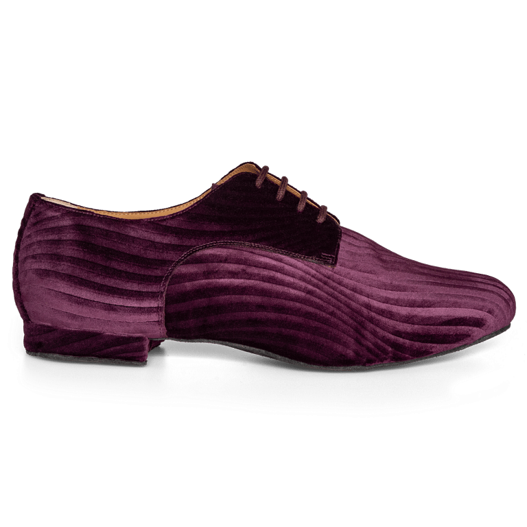 Monsieur Pivot Derby Wine Embossed Velvet Herren Tanzschuh Aus Samt Weinrot 01