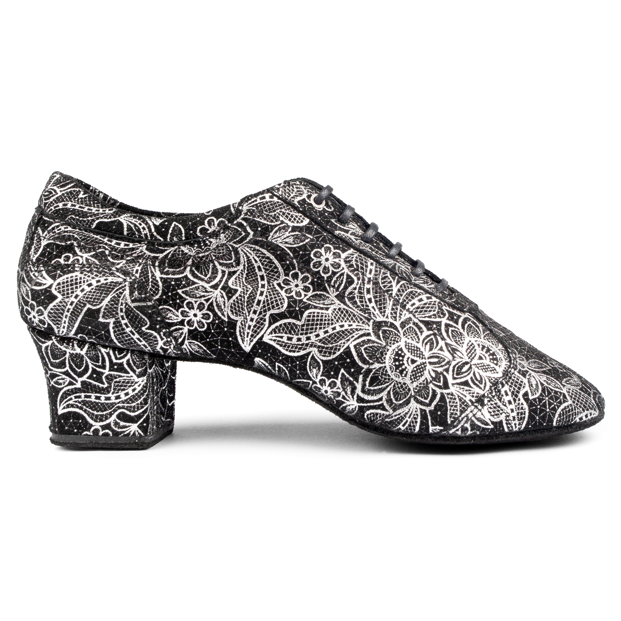 Portdance Pd706 Black Fantasy Leather Trainerschuh Mit Blumenmuster Schwarz Weiss 01