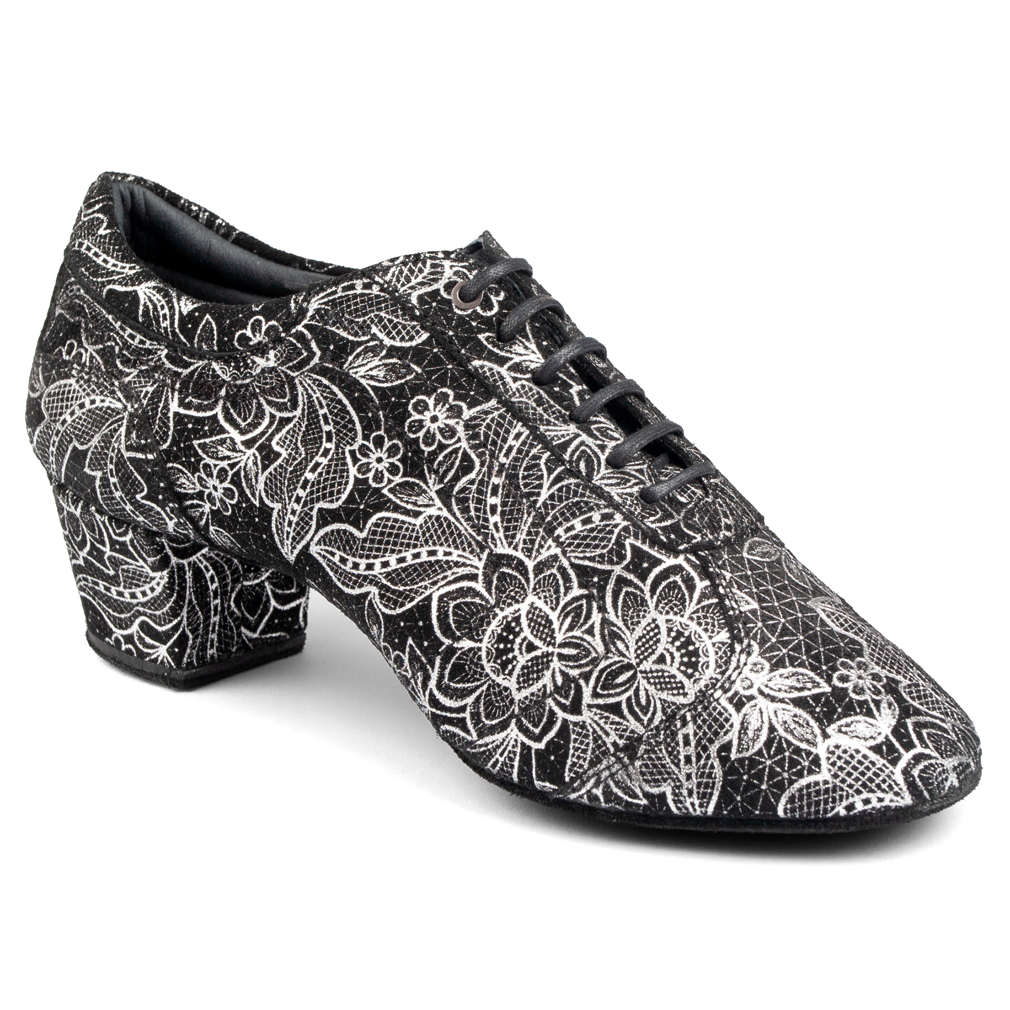 Portdance Pd706 Black Fantasy Leather Trainerschuh Mit Blumenmuster Schwarz Weiss 02