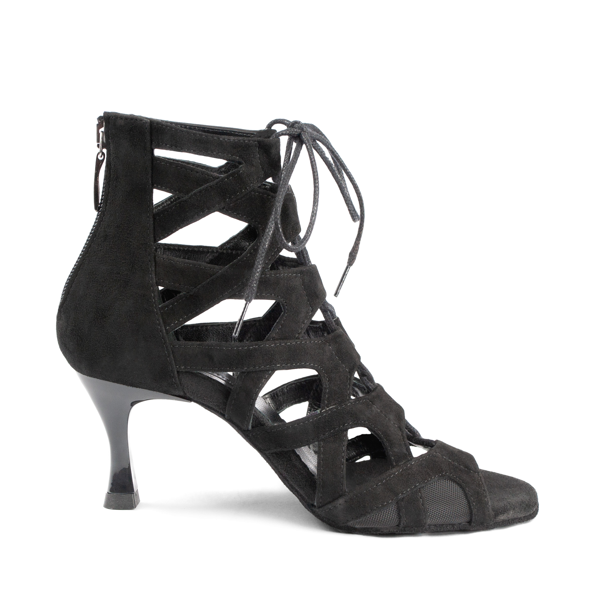 Portdance Pd804 60 Net Black Nubuck Leather Damen Tanzstiefel Mit Schnuerung Schwarz 01