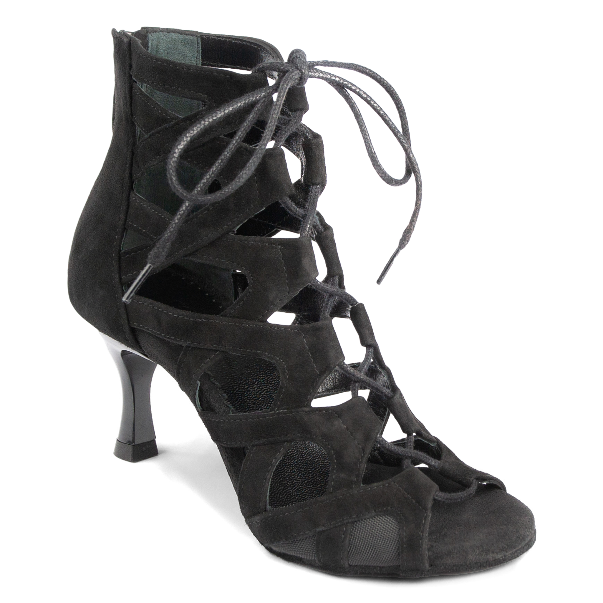 Portdance Pd804 60 Net Black Nubuck Leather Damen Tanzstiefel Mit Schnuerung Schwarz 02