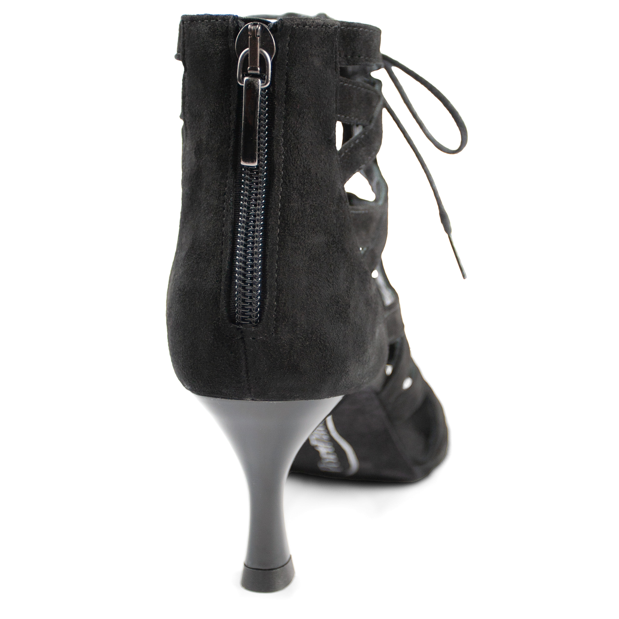 Portdance Pd804 60 Net Black Nubuck Leather Damen Tanzstiefel Mit Schnuerung Schwarz 04