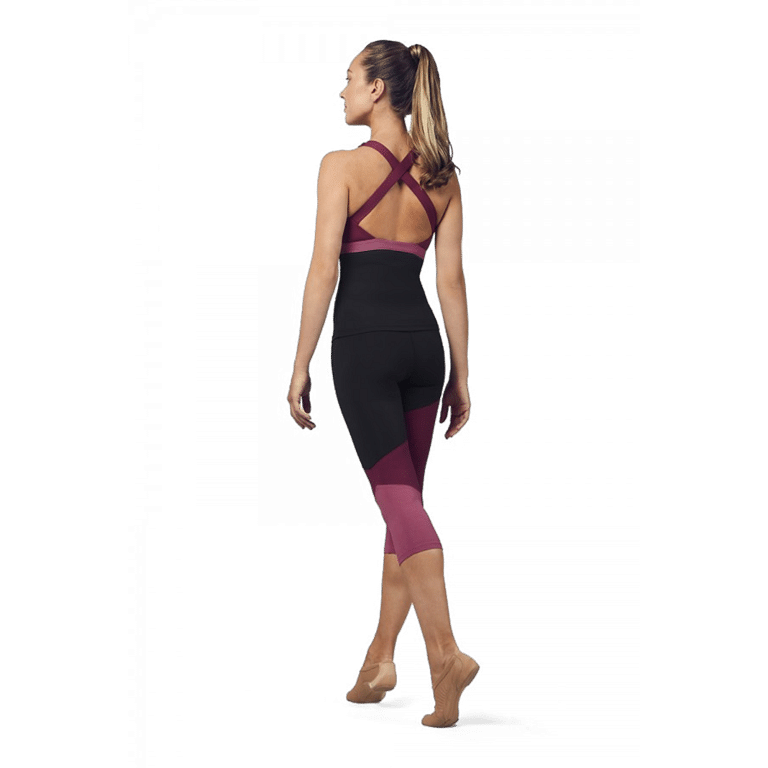 Bloch Ladies Pannelled Capri Leggins Fp5195 Asymmetrisches Muster Rosa 02