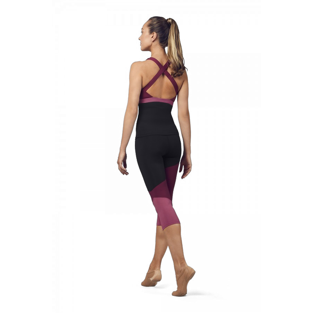 Bloch Ladies Pannelled Capri Leggins Fp5195 Asymmetrisches Muster Rosa&amp;nbsp;02