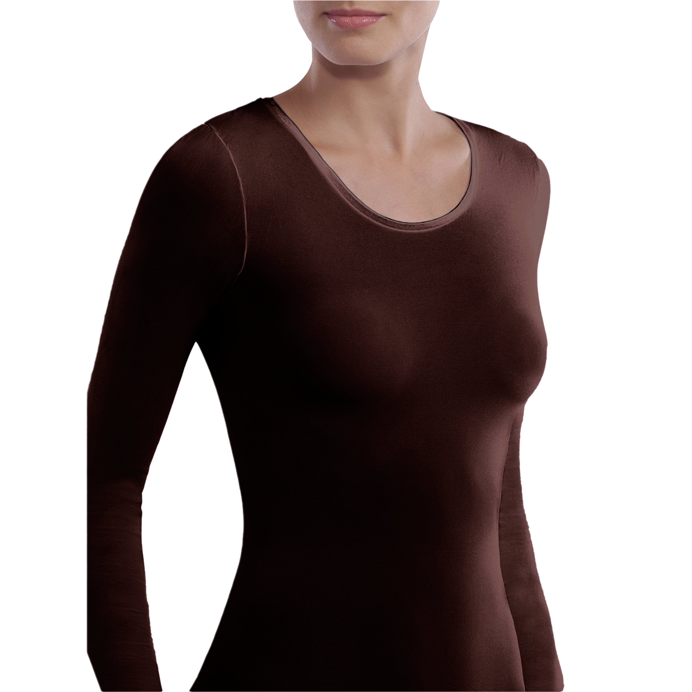Deine Andere Haut Unterzieh Shirt Choco U Rundhals Langarm Dunkelbraun 01