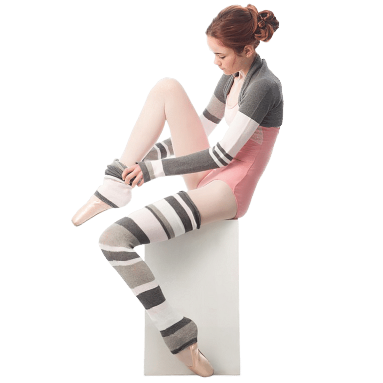 Intermezzo Striped Cotton Knit Legwarmers 2024 Mixed Dark Grey Ballett Beinwaermer Geringelt 01