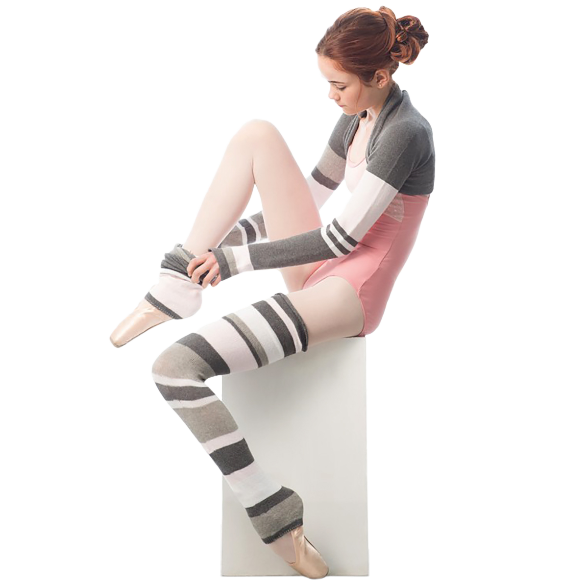 Intermezzo Striped Cotton Knit Legwarmers 2024 Mixed Dark Grey Ballett Beinwaermer Geringelt 01