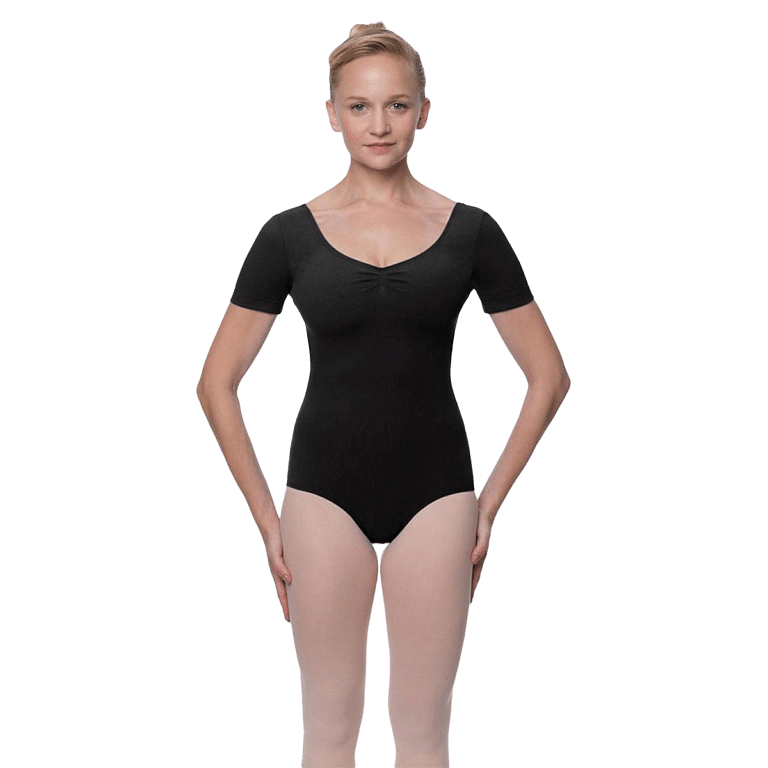 Lulli Mckenzie Lub209 Black Kurzarm Tanzbody Gerafft Schwarz 01