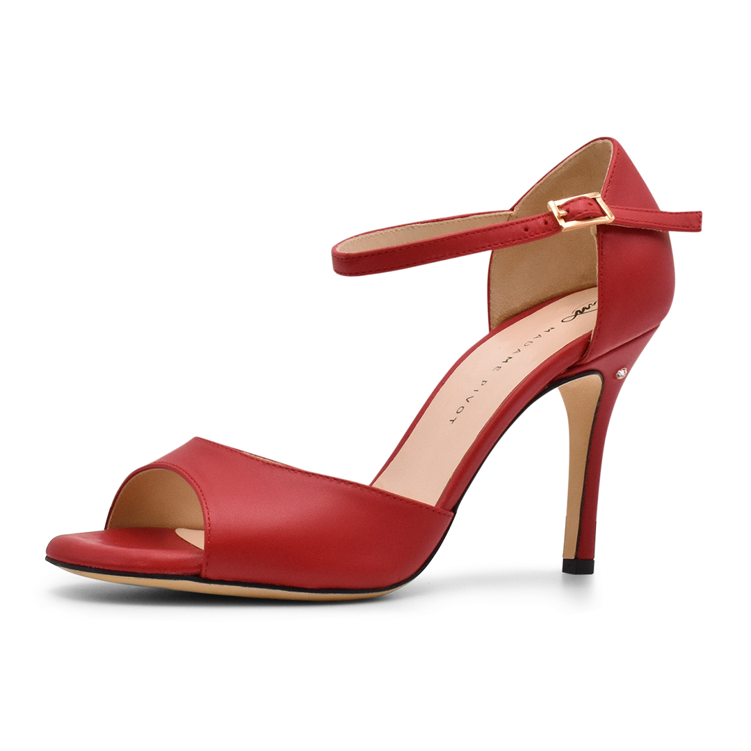 Madame Pivot Classico Red Leather Rote Tanzsandale Glattledersohle 01