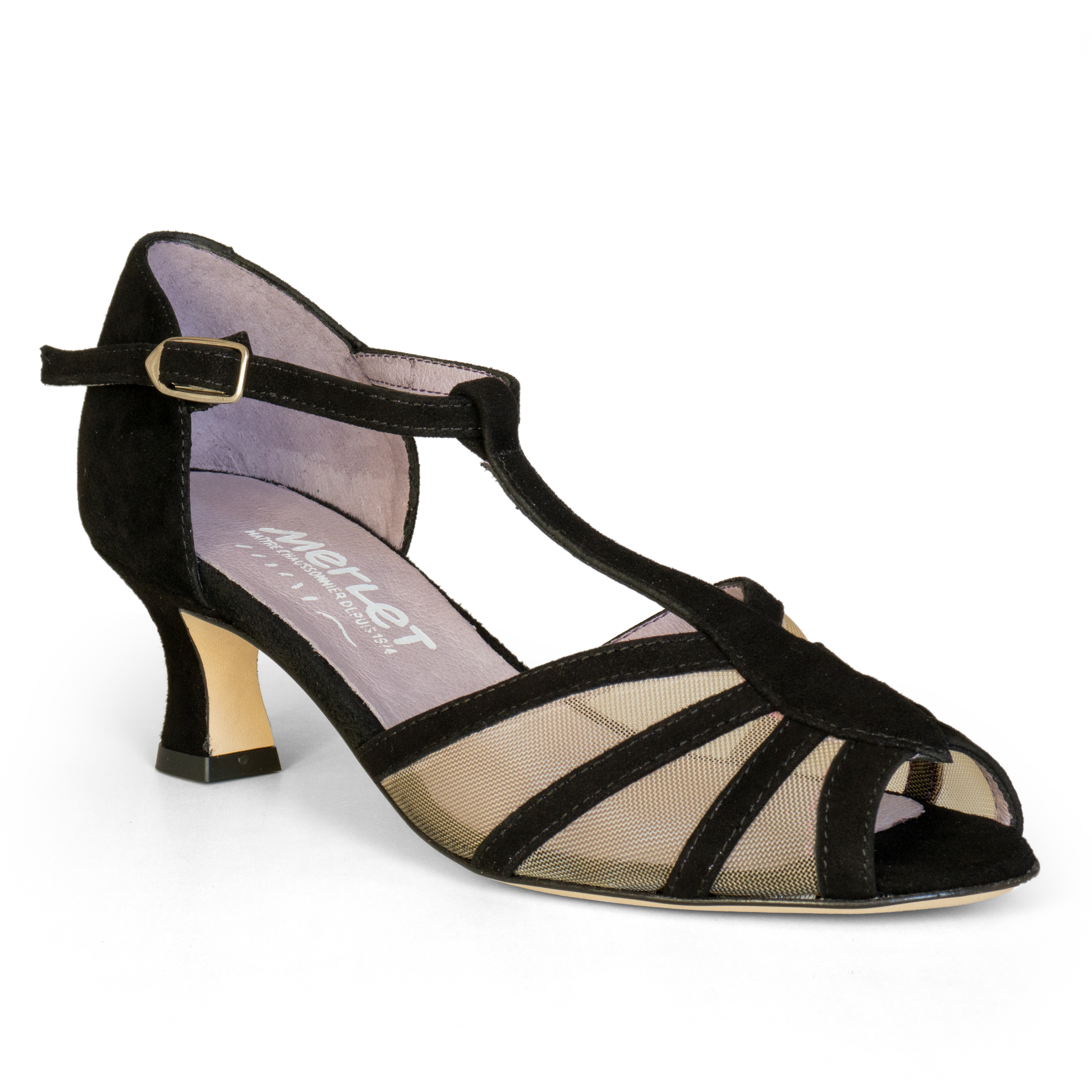Merlet Karmina 1404sc 001 Flacher Wildleder Tanzschuh Schwarz Ledersohle 01