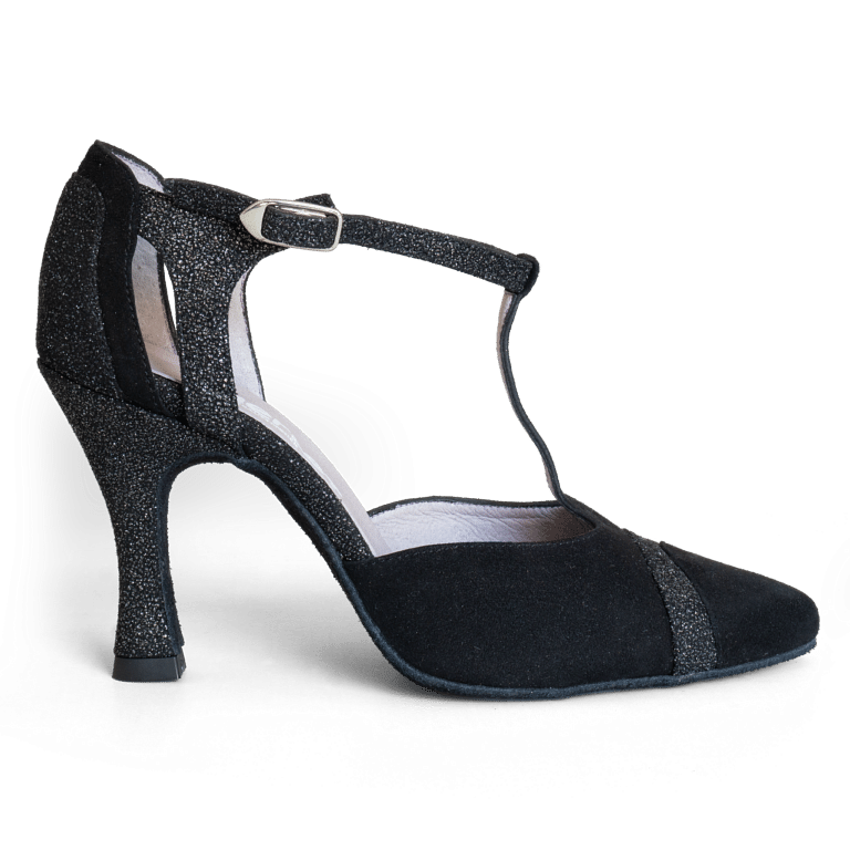 Merlet Luna 1446 817 Vorn Geschlossen Tanzschuh Schwarz Glitzer 02