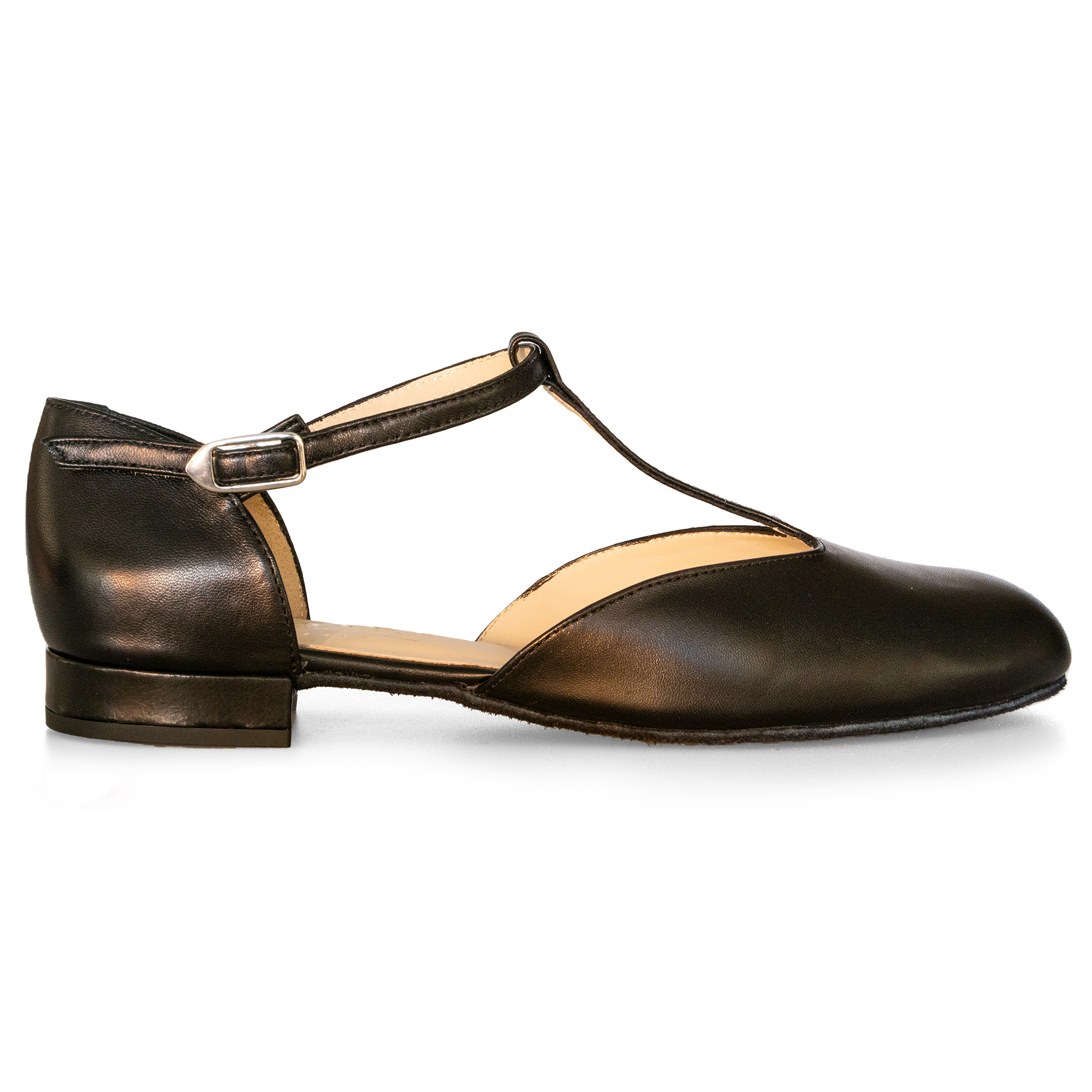 Merlet Xia Noir Flacher Schwarzer Tanzschuh Glattledersohle 01