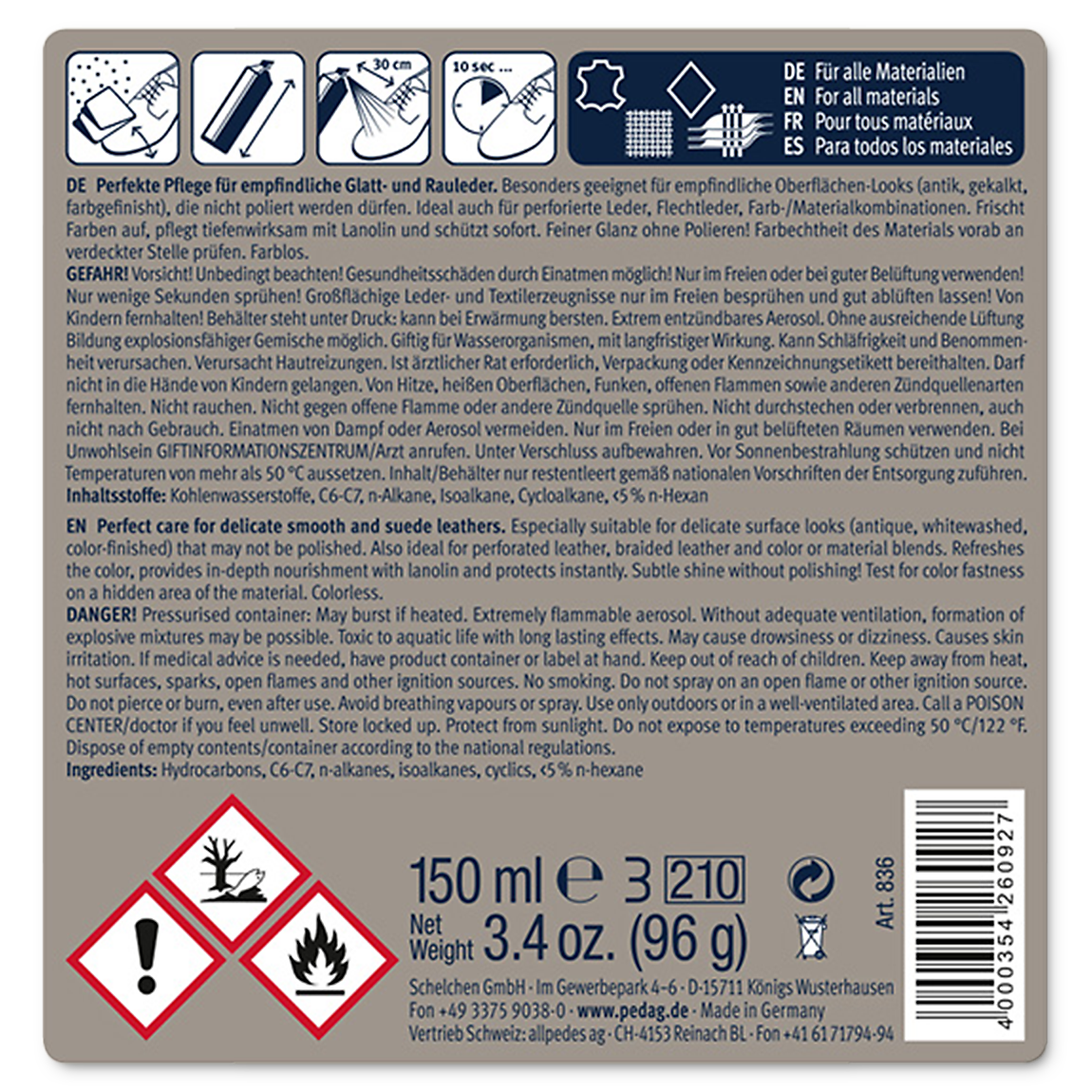 Pedag 836 Perfect Finish Spray Pflege Für Empfindliche Leder&amp;nbsp;Info