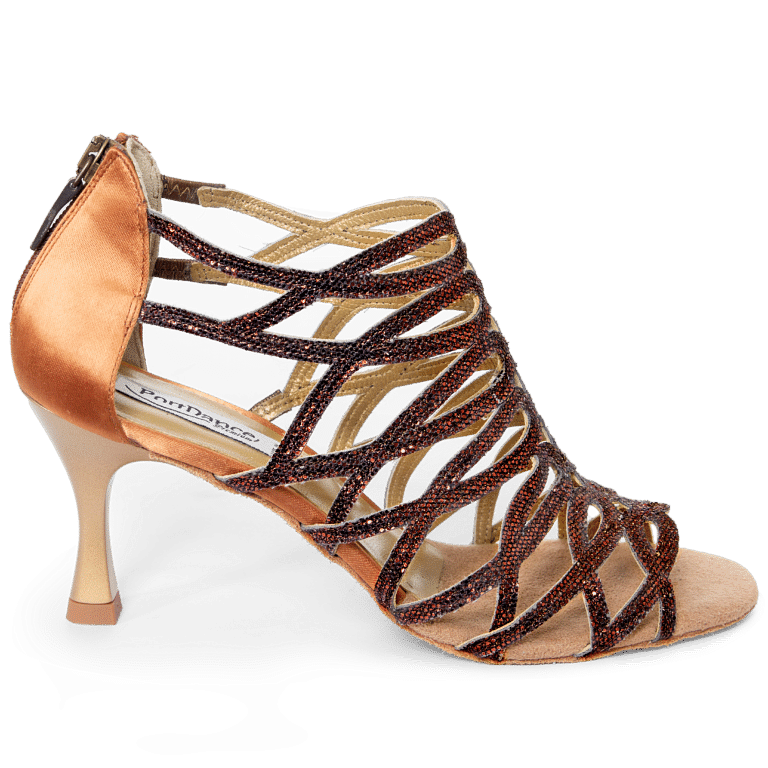 Portdance Pd803 6cm Bronze Glitter Satin Glitzernde Tanzstiefelette 01