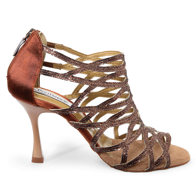 Portdance Pd803 7 Cm Bronze Glitter Satin Tanz Stiefelette Mit Riemchen 01