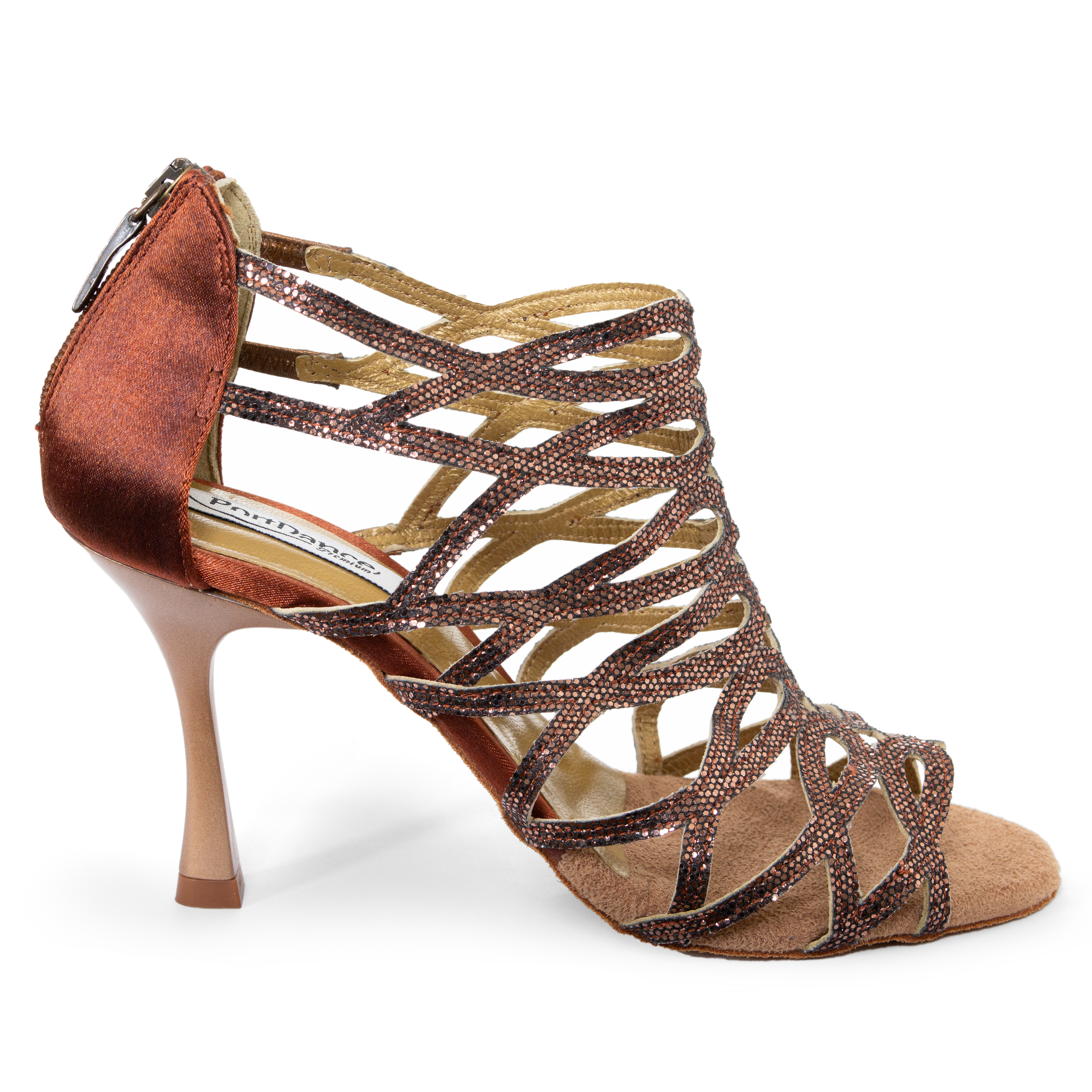 Portdance Pd803 7 Cm Bronze Glitter Satin Tanz Stiefelette Mit Riemchen 01