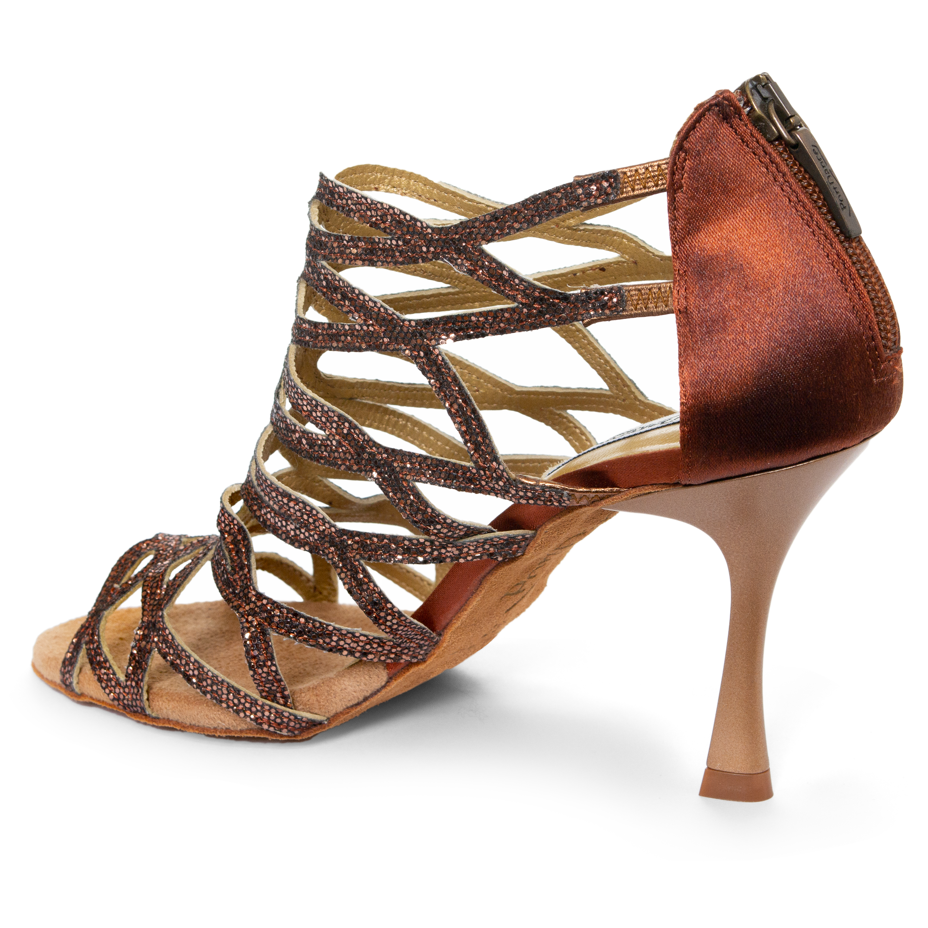 Portdance Pd803 7 Cm Bronze Glitter Satin Tanz Stiefelette Mit Riemchen 03