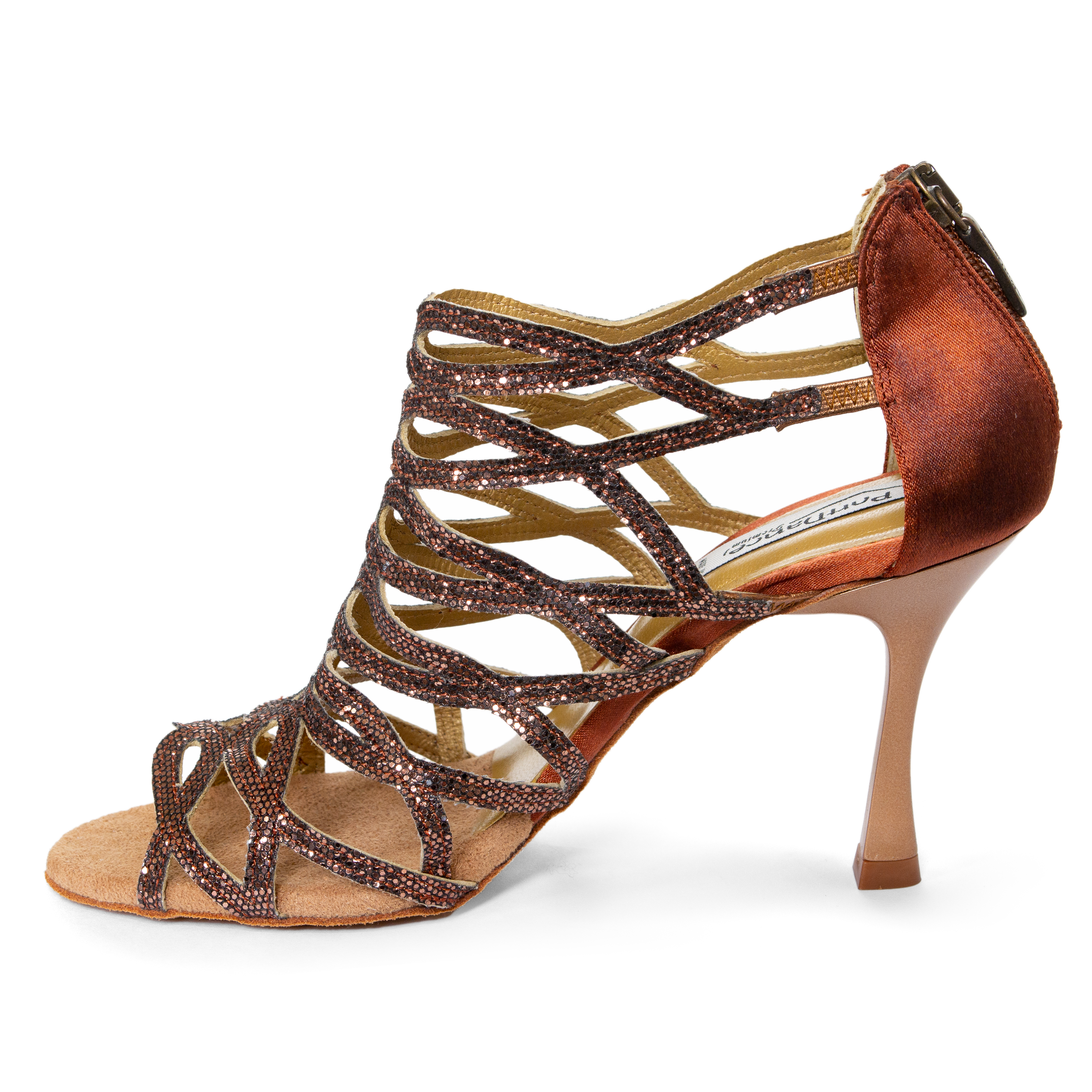 Portdance Pd803 7 Cm Bronze Glitter Satin Tanz Stiefelette Mit Riemchen 04