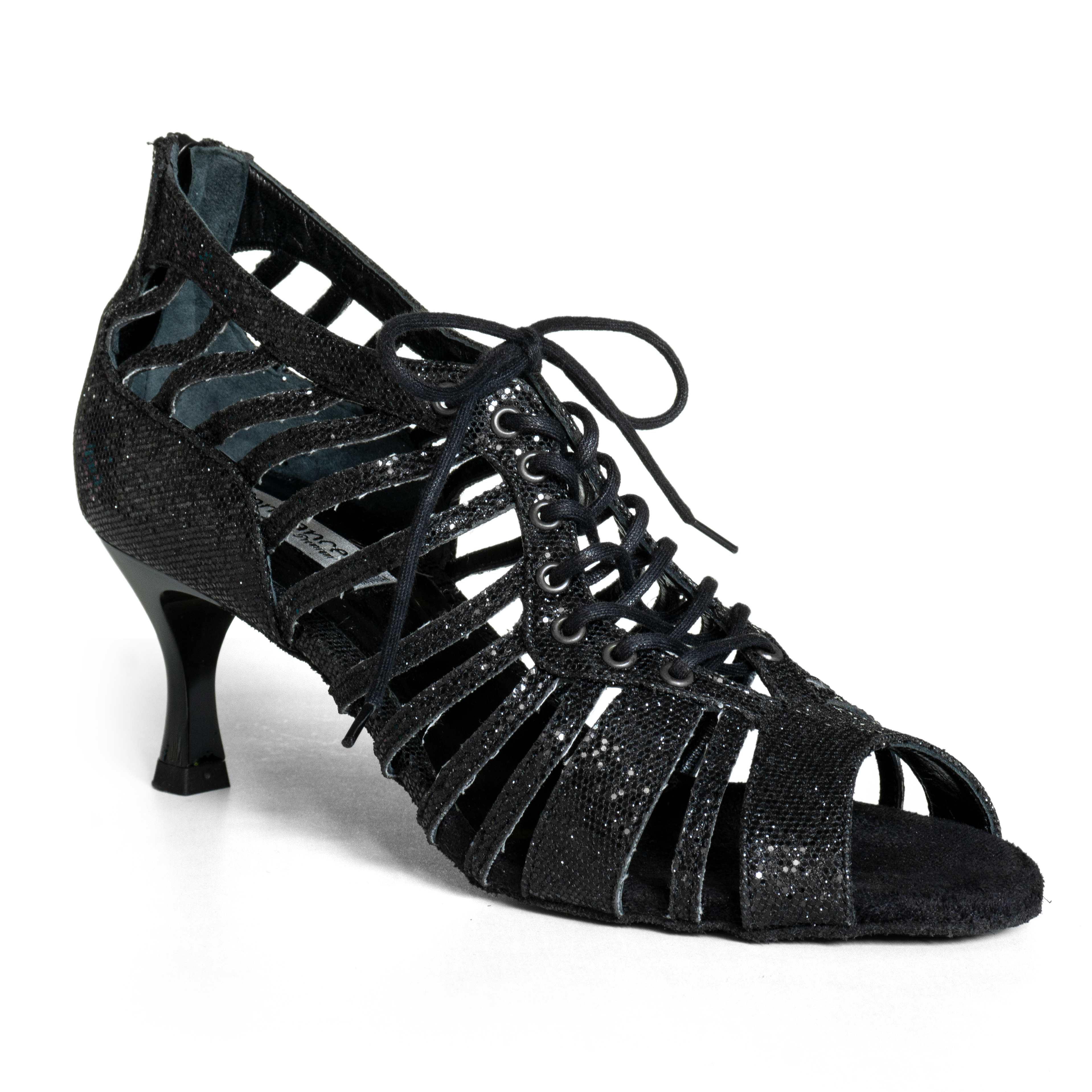 Portdance Pd812 Tanz Schnürschuh Mit Glitzer Schwarz 01