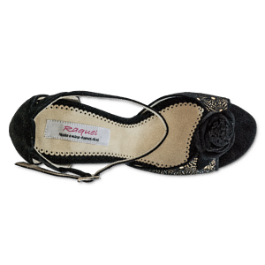 Raquel Lily04 Con Flor Schwarz Gold Tanzschuh Mit Bluete Gold Prägung 03