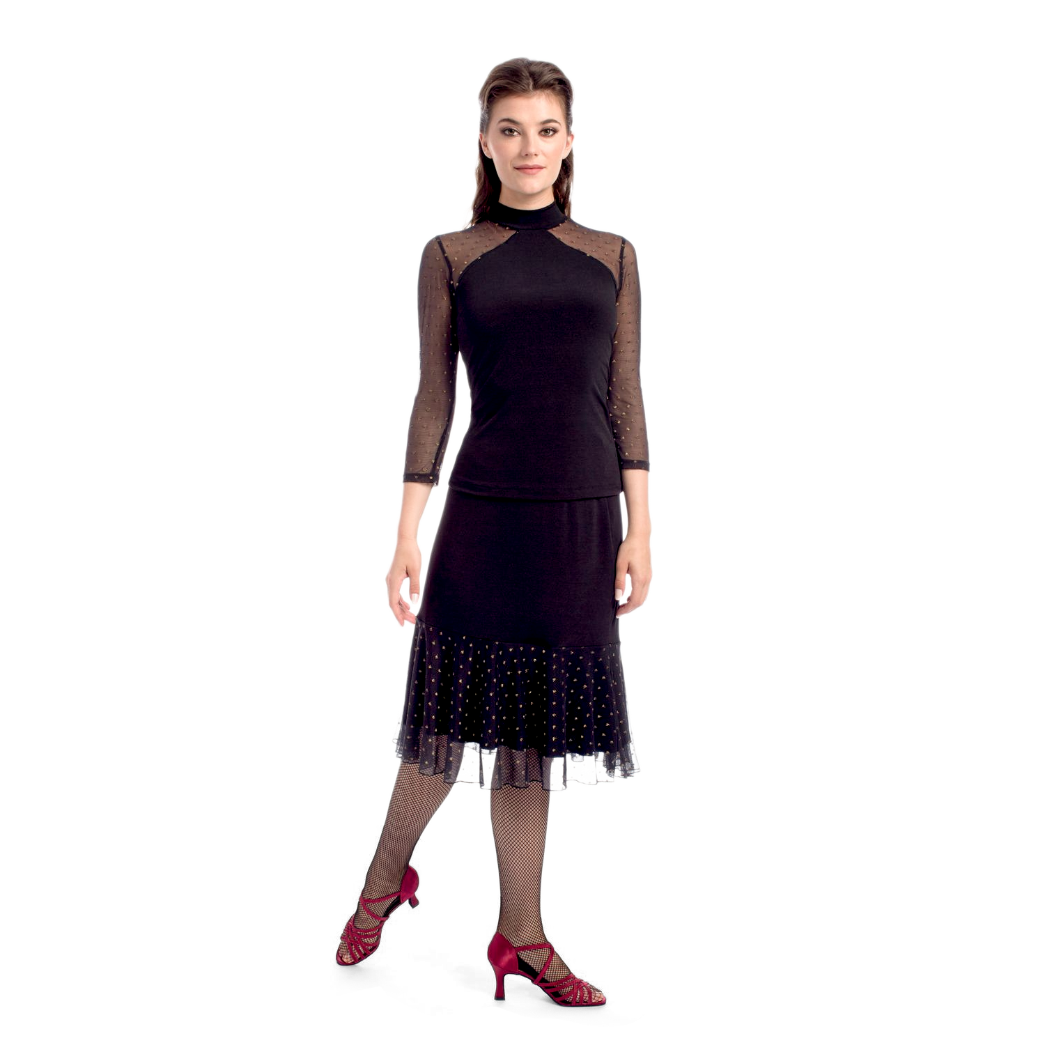 Rumpf 11247 Tanz Top Mesh Ärmel Schwarz 01