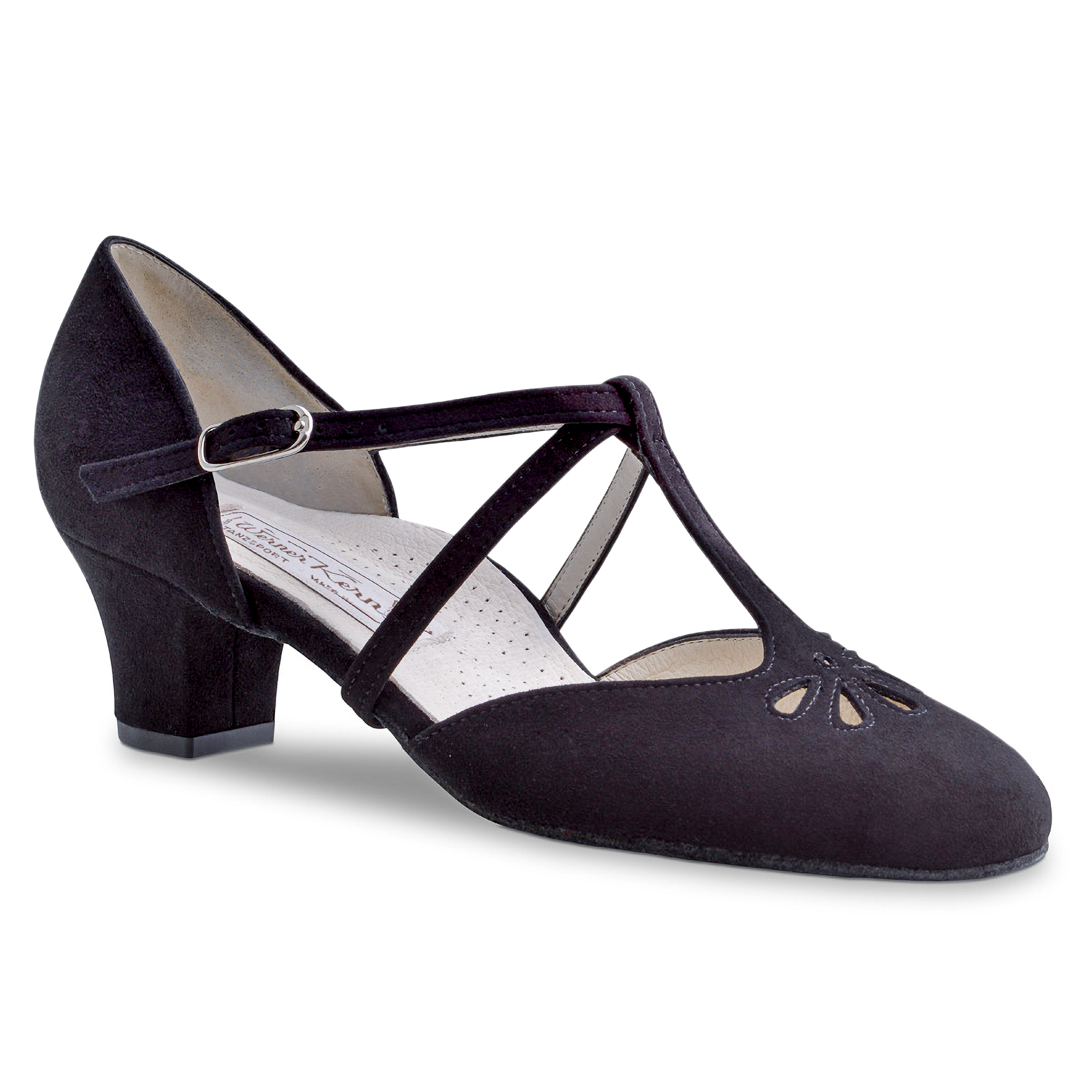 Werner Kern Lea Samtziege Schwarz Bequemer Tanzschuh Lochmuster 01