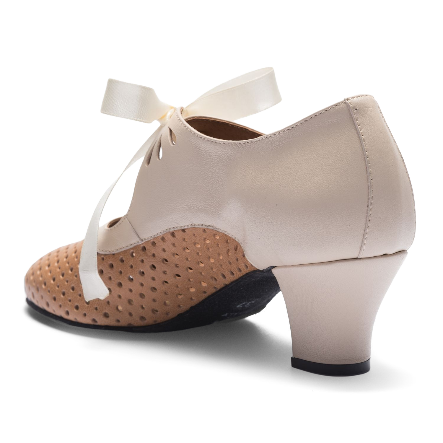 Rumpf 9245 Brown Beige Tanzpumps Mit Lochmuster Und Satinschleife 02