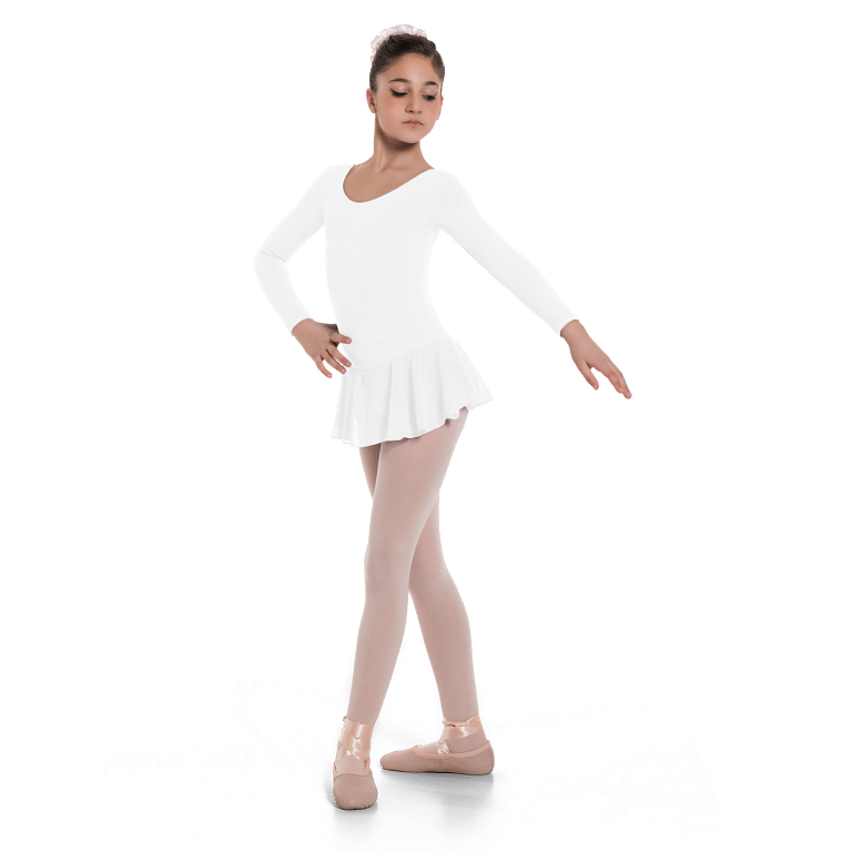 Sheddo 114c White Weisses Maedchen Ballettkleid Lange Arme 01