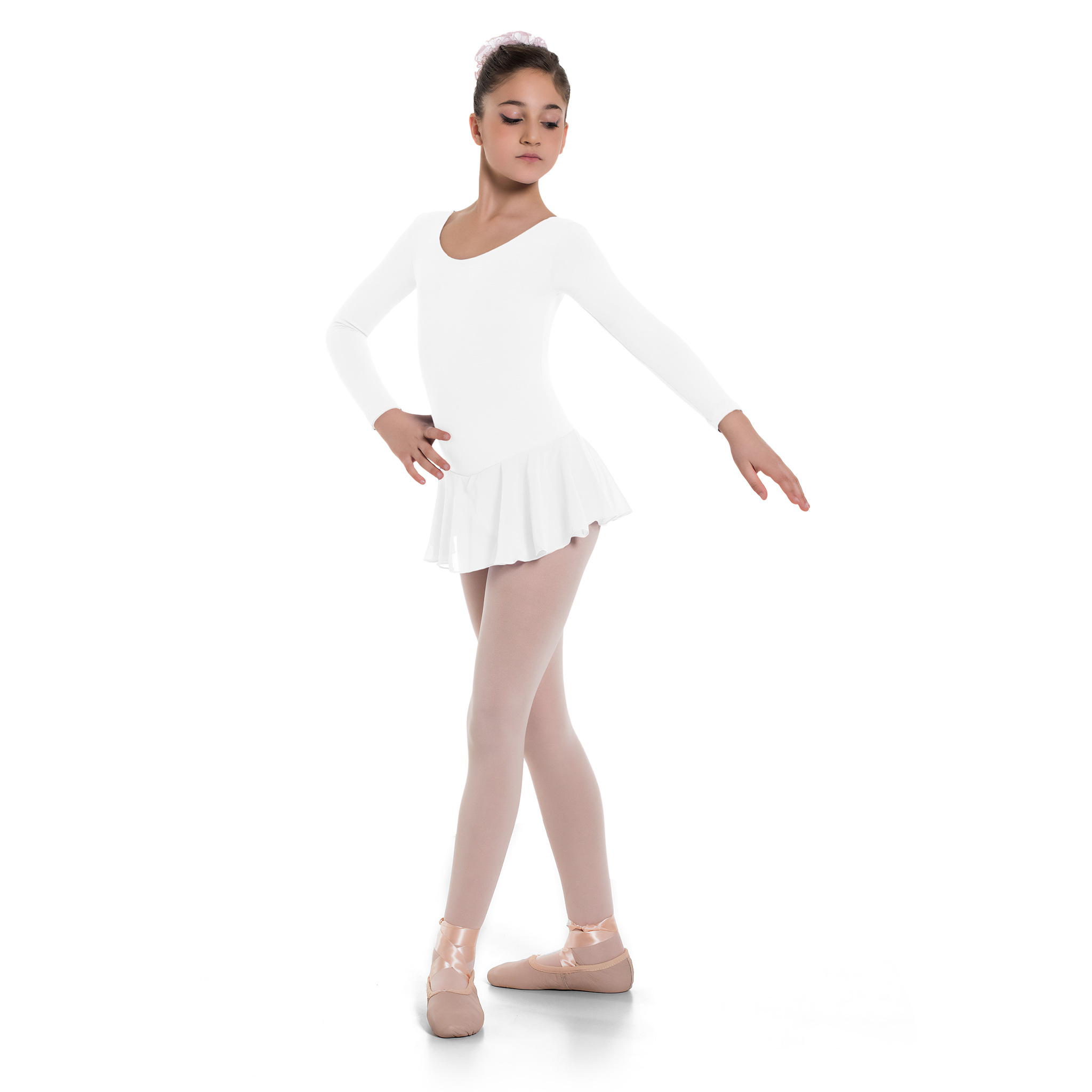 Sheddo 114c White Weisses Maedchen Ballettkleid Lange Arme 01