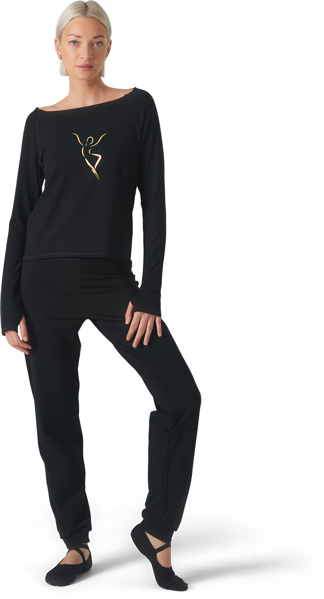 Tempsdanse Axelle Silhouette Noir Schwarzes Langarm Tanzshirt Mit Tanzmotiv 01