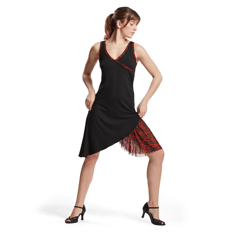 Tempsdanse Dalia Red Flower Tanzkleid Wickeloptik Rote Blumen 03