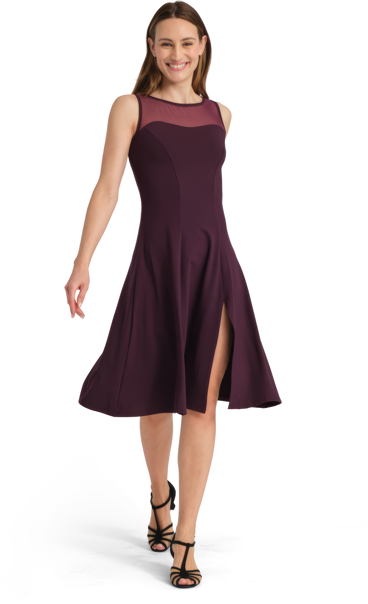 Tempsdanse Dasha Fig Weinrotes Tanzkleid Mit Schlitz Und Mesh Details 111943 01