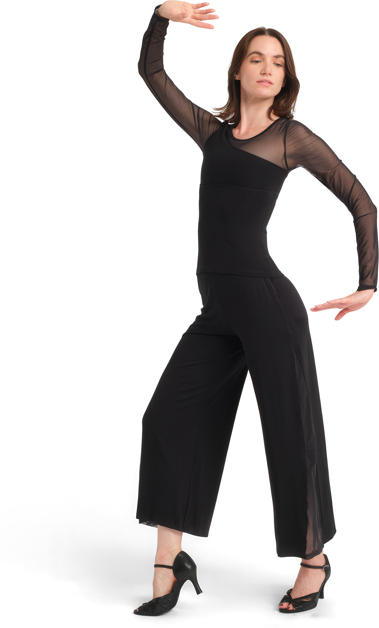 Tempsdanse Desiree Noir Asymmetrisches Tanzshirt Mit Tuellaermel Schwarz 118052 01