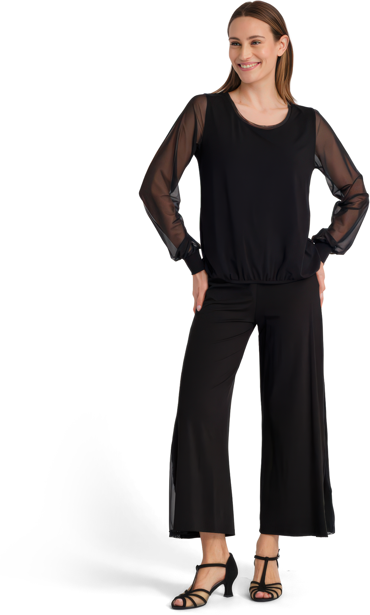 Tempsdanse Diane Noir Schwarzes Tanzhirt Mit Langen Tuell Aermeln 126963 04
