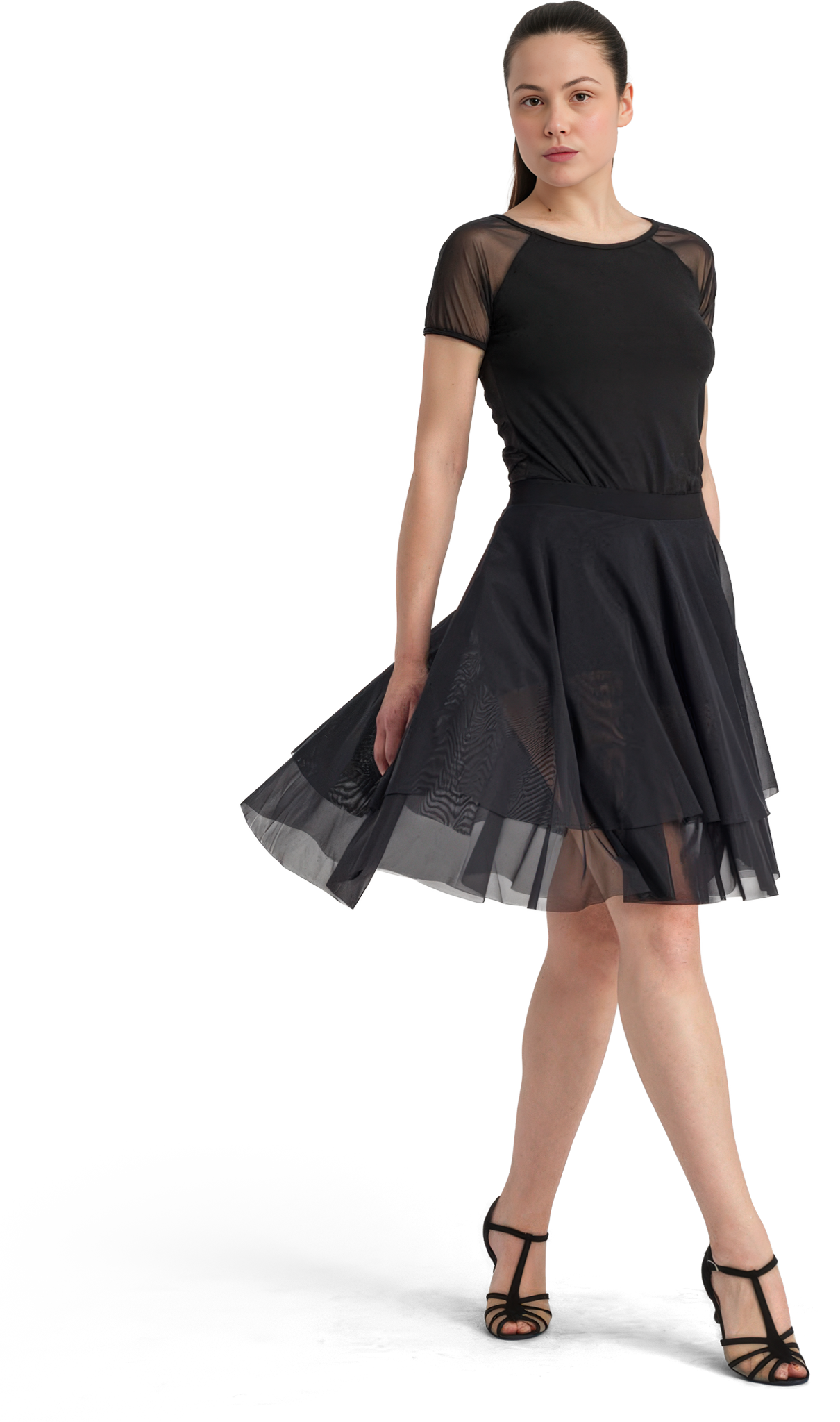 Tempsdanse Doriane Noir Schwarzer Meshrock Doppellagig Mit Integrierten Shorts 103658 01