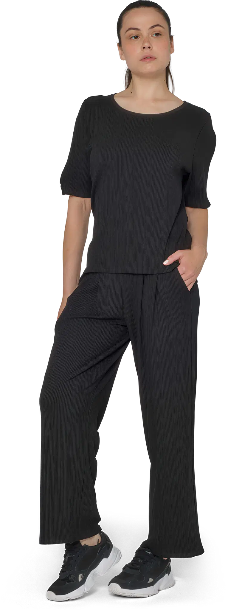 Tempsdanse Ringo Noir Gerippte Damen Tanzhose Mit Bundfalten Schwarz 01