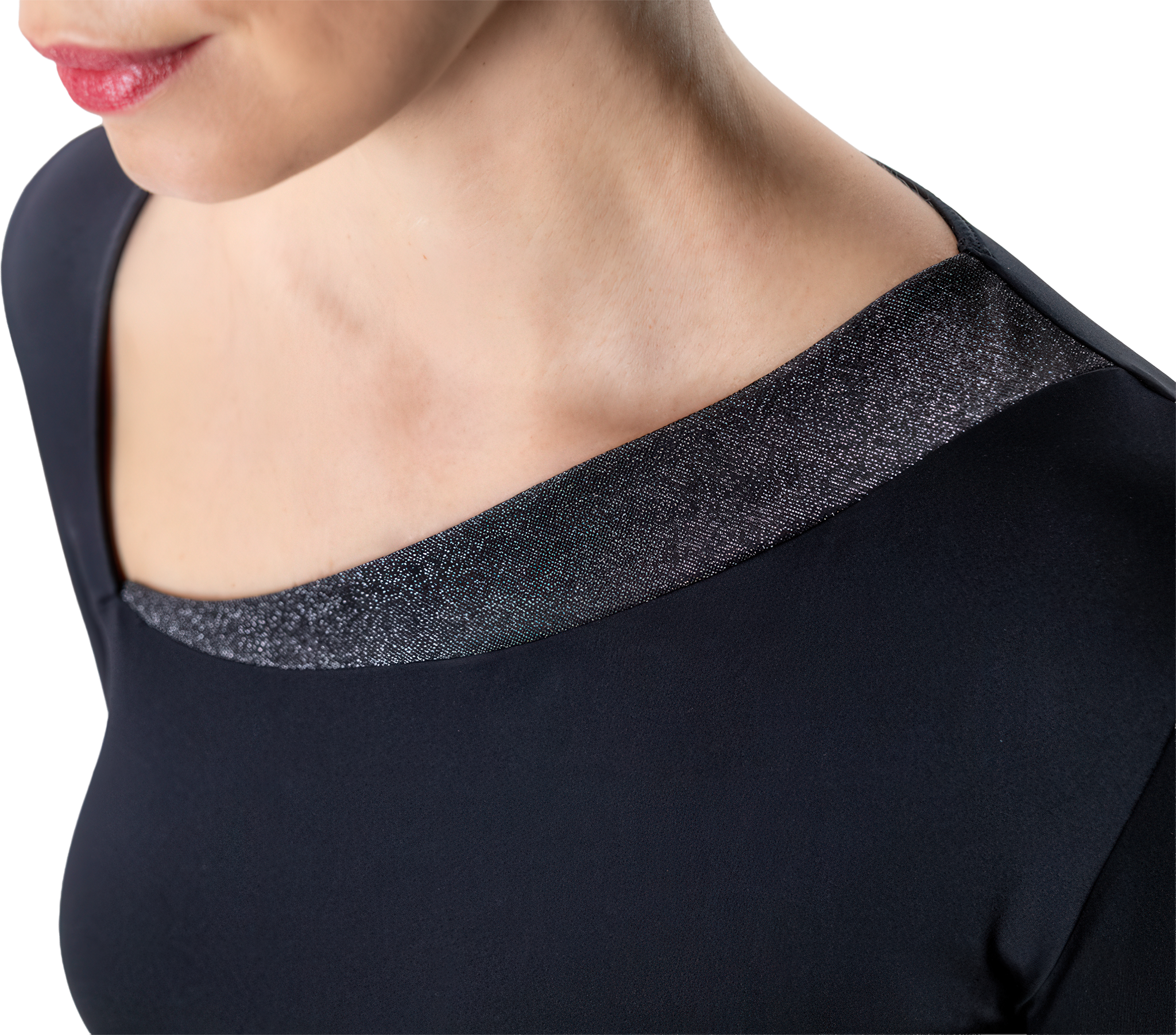 Werner Kern Rida Schwarz Asymmetrisches Tanzshirt Mit Glitzer Und Trompetenaermeln 117328 02