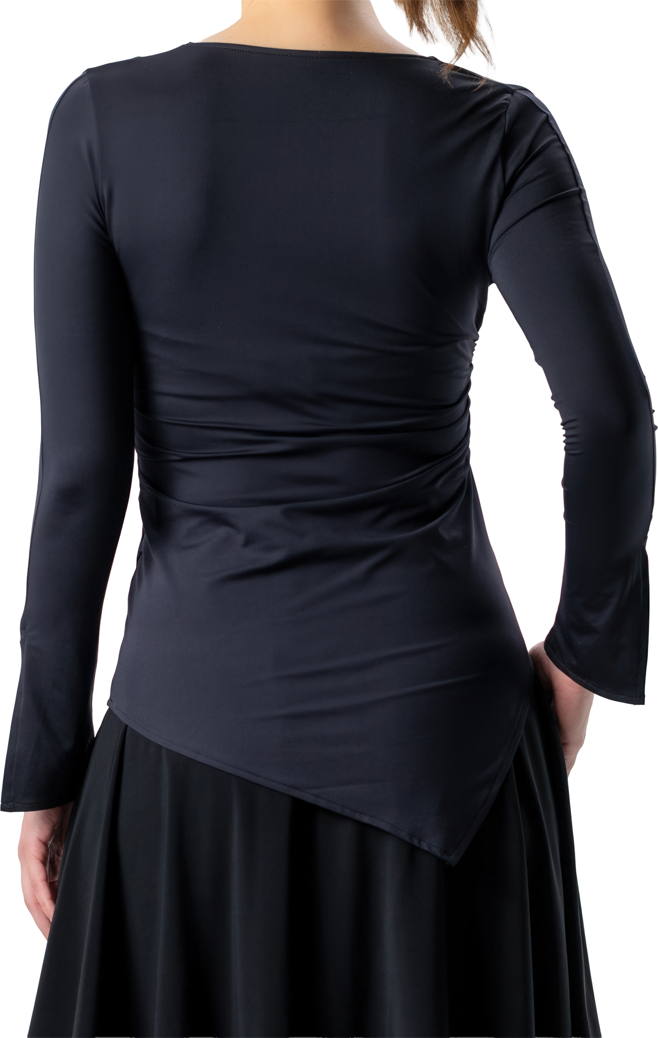 Werner Kern Rida Schwarz Asymmetrisches Tanzshirt Mit Glitzer Und Trompetenaermeln 117328 03