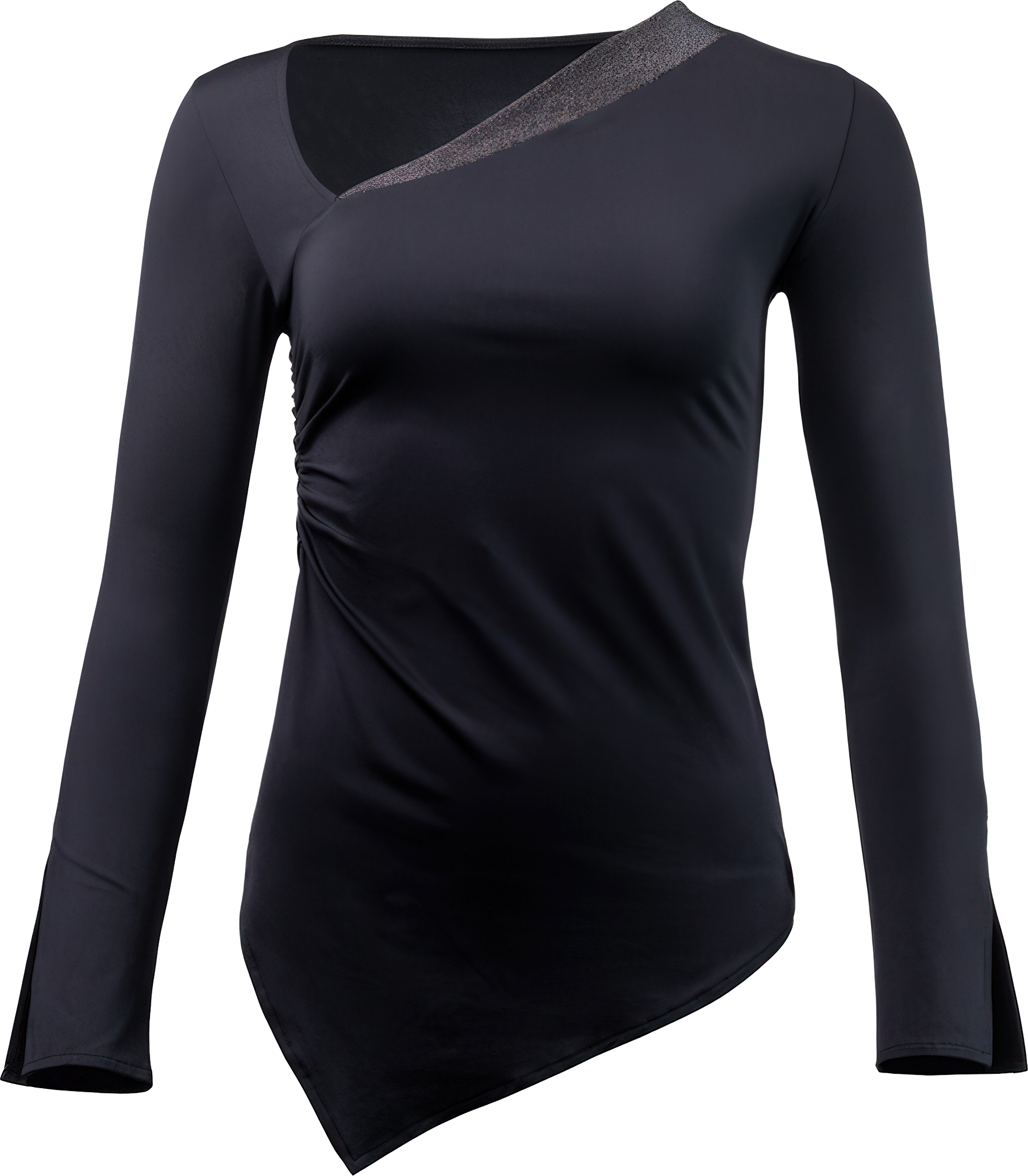 Werner Kern Rida Schwarz Asymmetrisches Tanzshirt Mit Glitzer Und Trompetenaermeln 117328 05