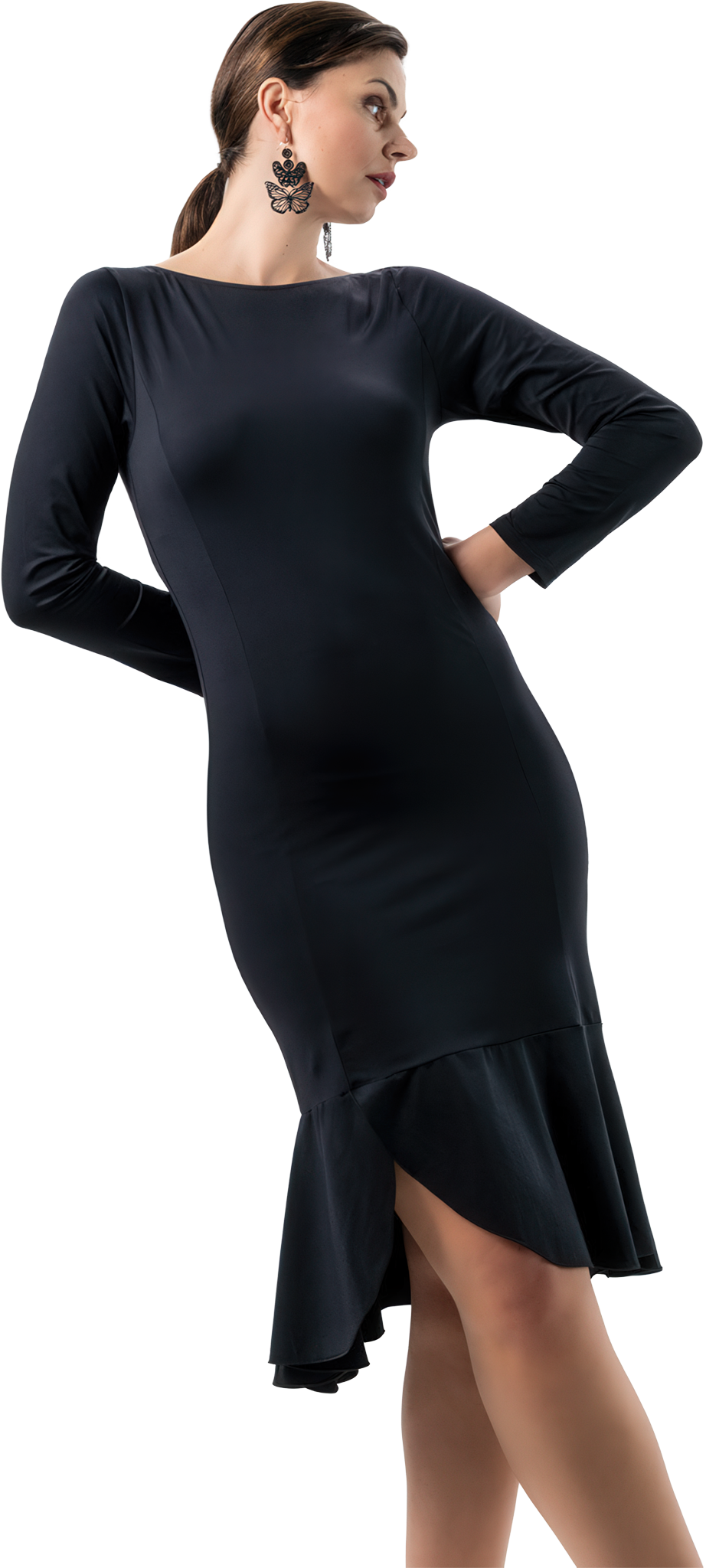 Werner Kern Zuri D001 Schwarz Tanzkleid Mit Volantsaum Und Seitenschlitz 117341 03